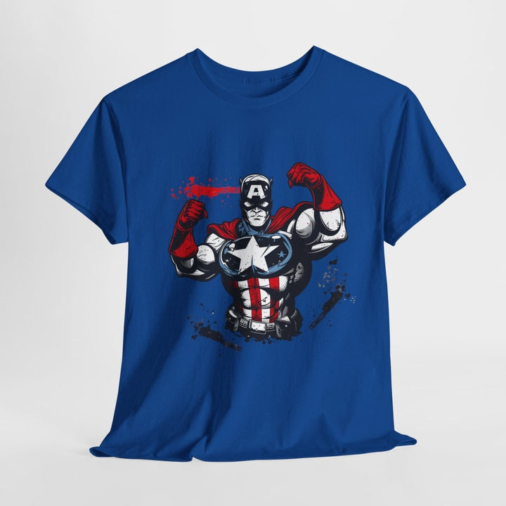 Heroic Unisex Heavy Cotton Tee - Muscular Design for Comic Fans - Royal - S - Heroic Unisex Heavy Cotton Tee - Muscular Design for Comic Fans - Tatoo Tee