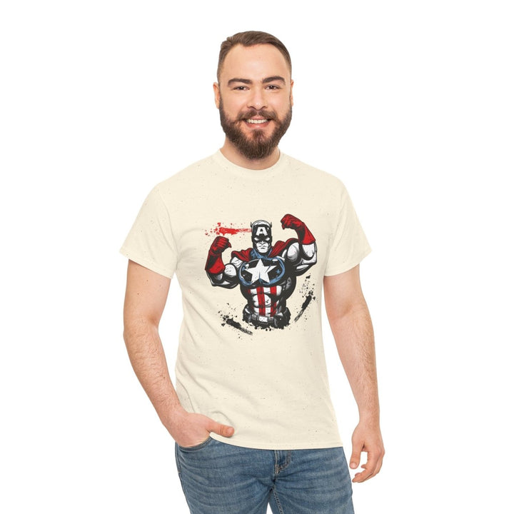 Heroic Unisex Heavy Cotton Tee - Muscular Design for Comic Fans - Royal - S - Heroic Unisex Heavy Cotton Tee - Muscular Design for Comic Fans - Tatoo Tee