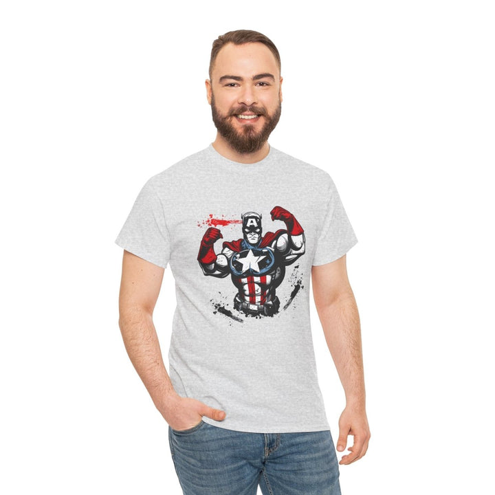 Heroic Unisex Heavy Cotton Tee - Muscular Design for Comic Fans - Royal - S - Heroic Unisex Heavy Cotton Tee - Muscular Design for Comic Fans - Tatoo Tee