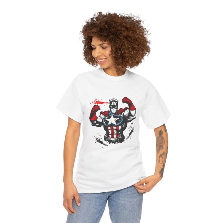 Heroic Unisex Heavy Cotton Tee - Muscular Design for Comic Fans - White - S - Heroic Unisex Heavy Cotton Tee - Muscular Design for Comic Fans - Tatoo Tee
