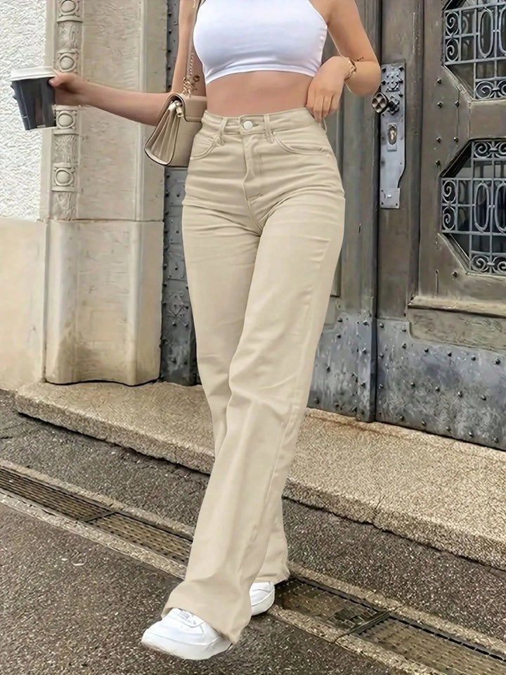 High - Waisted Wide Leg Jeans - Beige - XS - 2db7d383379f40c199fc2280eb5a61e0 - Max - Origin - Tatoo Tee