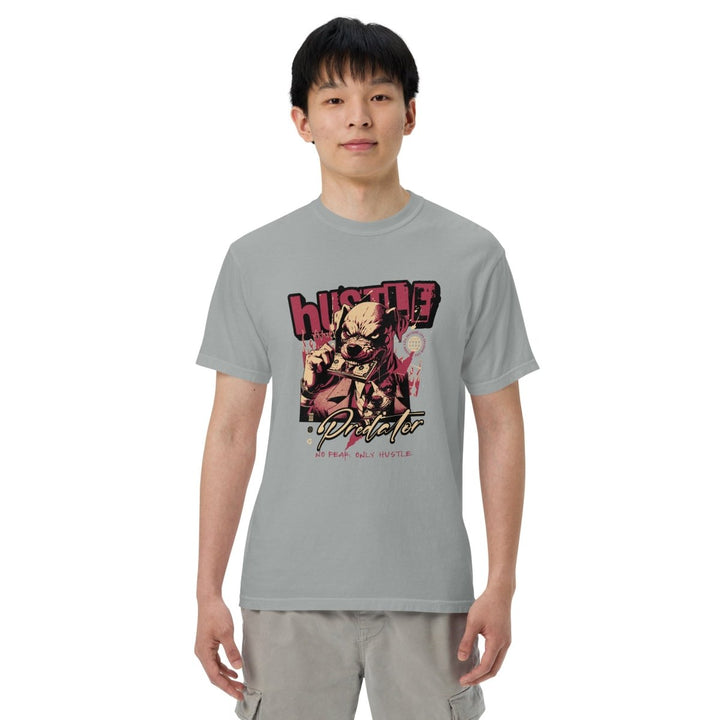 Hustle Predator Unisex garment - dyed heavyweight t-shirt - Granite - S - Product mockup - Tatoo Tee