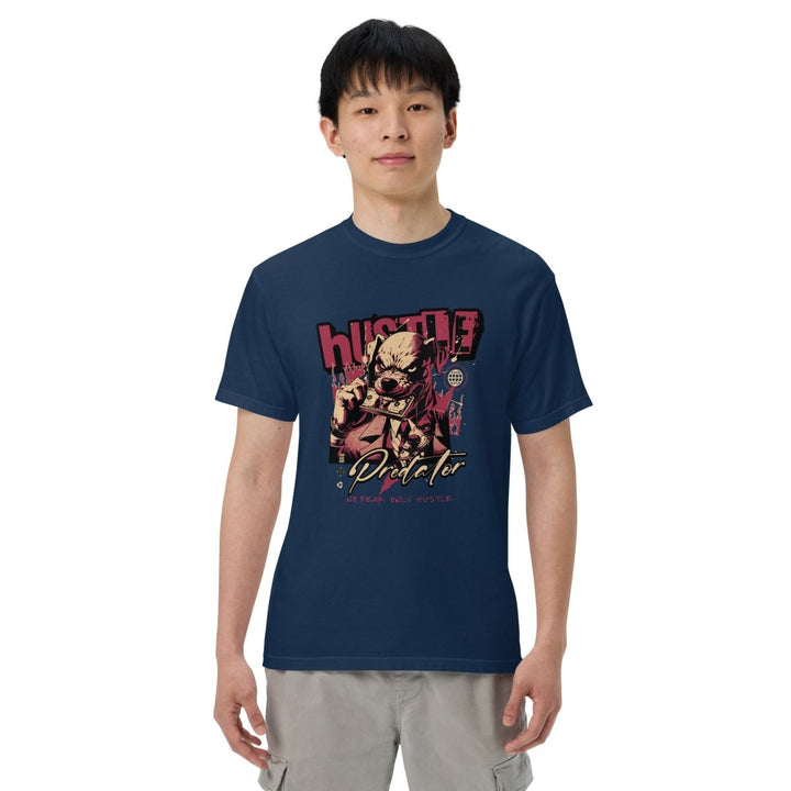 Hustle Predator Unisex garment - dyed heavyweight t-shirt - Navy - S - Product mockup - Tatoo Tee