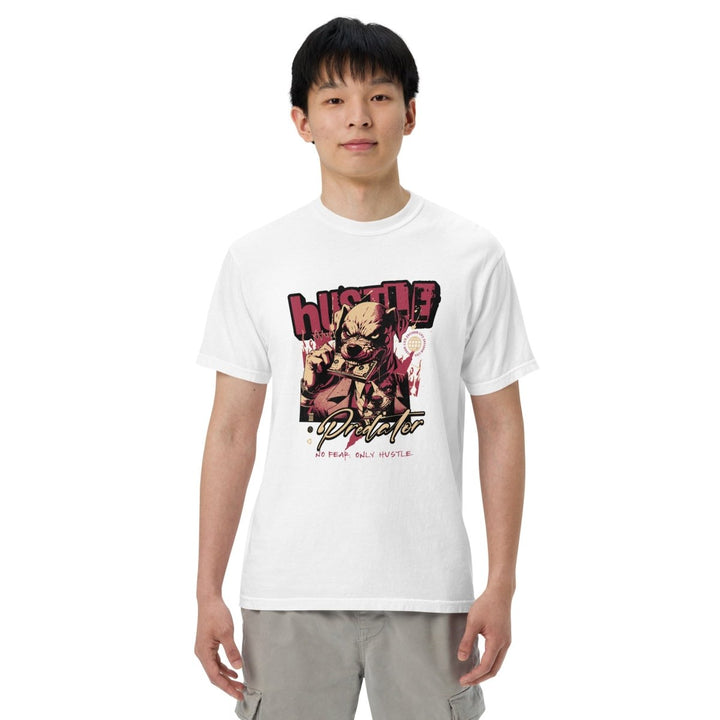 Hustle Predator Unisex garment - dyed heavyweight t-shirt - White - S - Product mockup - Tatoo Tee