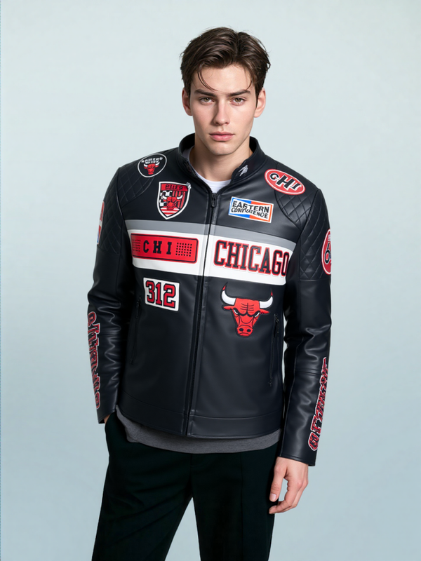 Men NBA Chicago Bulls Moto Jacket