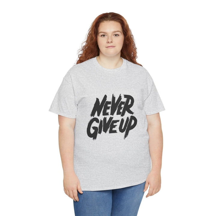 Inspiration 'Never Give Up' Unisex Heavy Cotton Tee - Ash - S - Inspiration 'Never Give Up' Unisex Heavy Cotton Tee - Tatoo Tee
