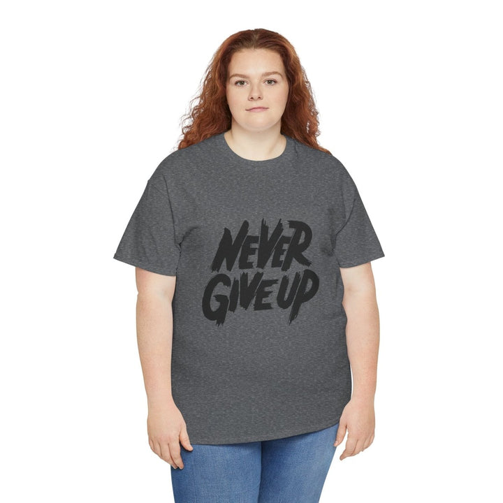 Inspiration 'Never Give Up' Unisex Heavy Cotton Tee - Graphite Heather - S - Inspiration 'Never Give Up' Unisex Heavy Cotton Tee - Tatoo Tee