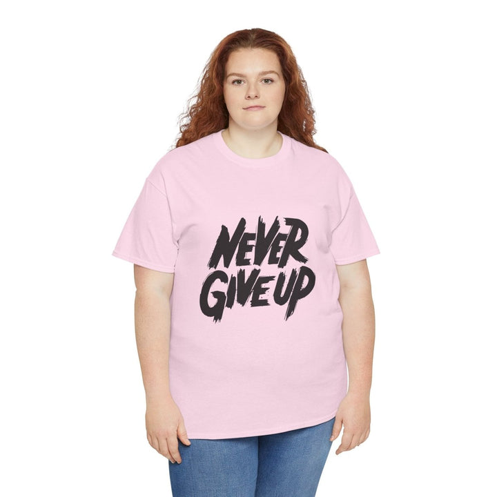 Inspiration 'Never Give Up' Unisex Heavy Cotton Tee - Light Pink - S - Inspiration 'Never Give Up' Unisex Heavy Cotton Tee - Tatoo Tee