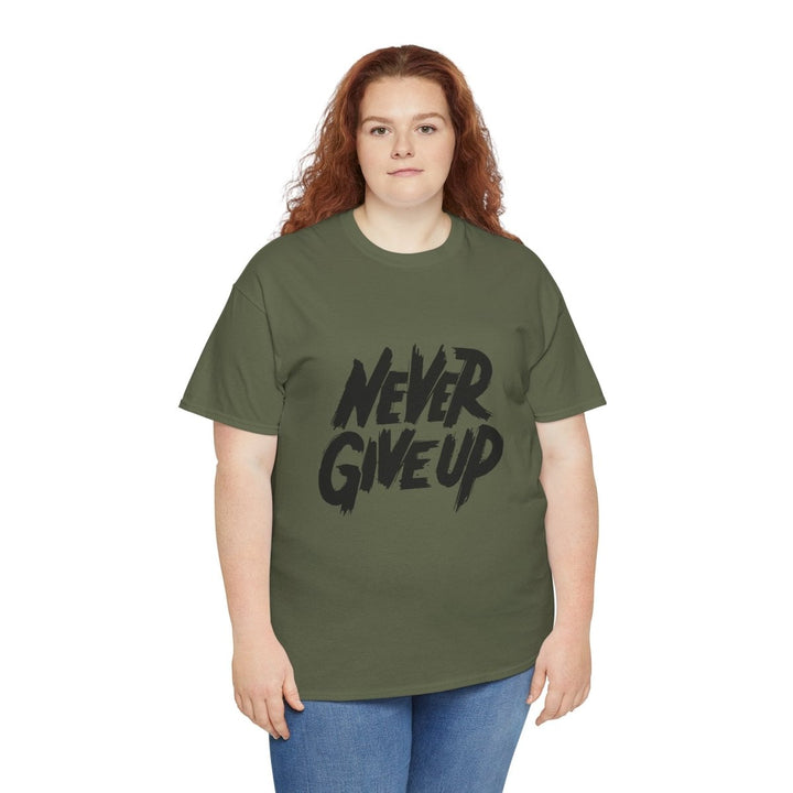 Inspiration 'Never Give Up' Unisex Heavy Cotton Tee - Military Green - S - Inspiration 'Never Give Up' Unisex Heavy Cotton Tee - Tatoo Tee