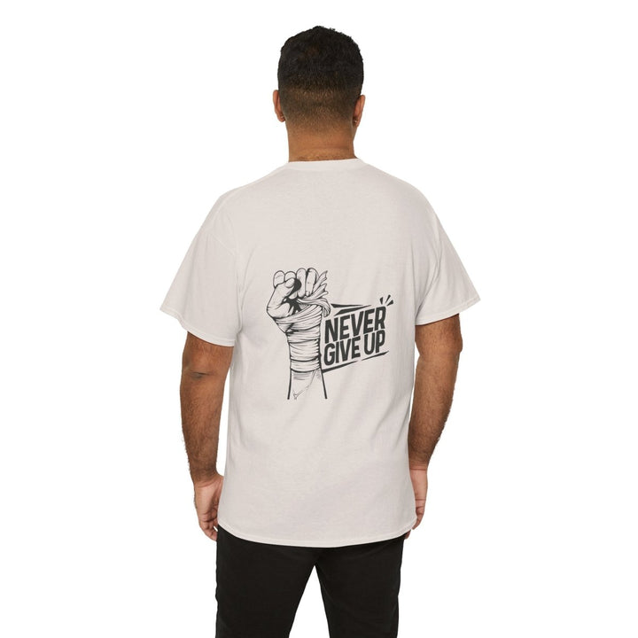 Inspiration 'Never Give Up' Unisex Heavy Cotton Tee - Red - S - Inspiration 'Never Give Up' Unisex Heavy Cotton Tee - Tatoo Tee