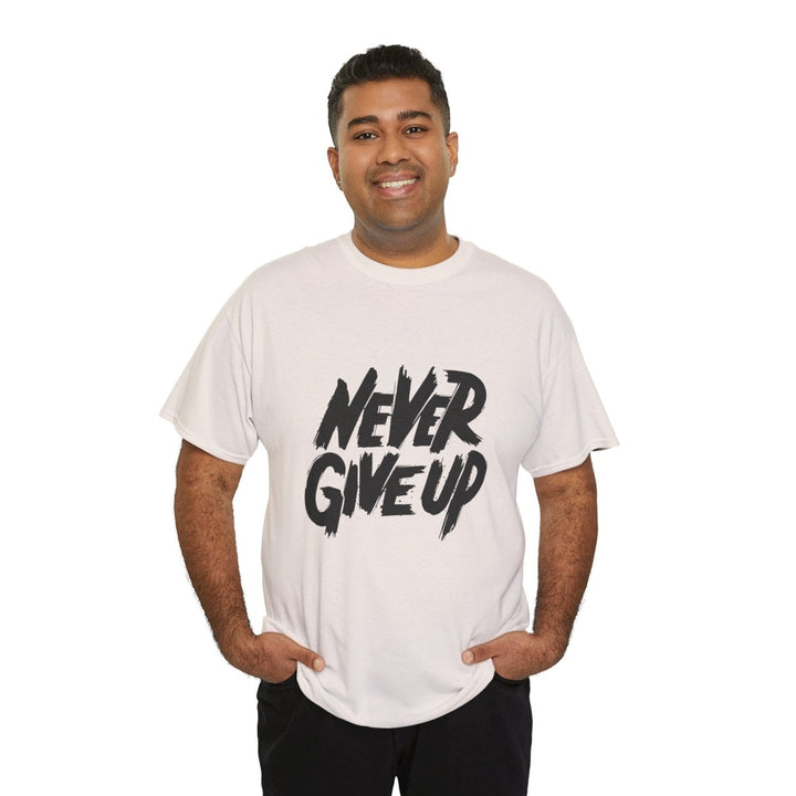 Inspiration 'Never Give Up' Unisex Heavy Cotton Tee - Red - S - Inspiration 'Never Give Up' Unisex Heavy Cotton Tee - Tatoo Tee