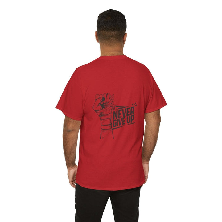 Inspiration 'Never Give Up' Unisex Heavy Cotton Tee - Red - S - Inspiration 'Never Give Up' Unisex Heavy Cotton Tee - Tatoo Tee