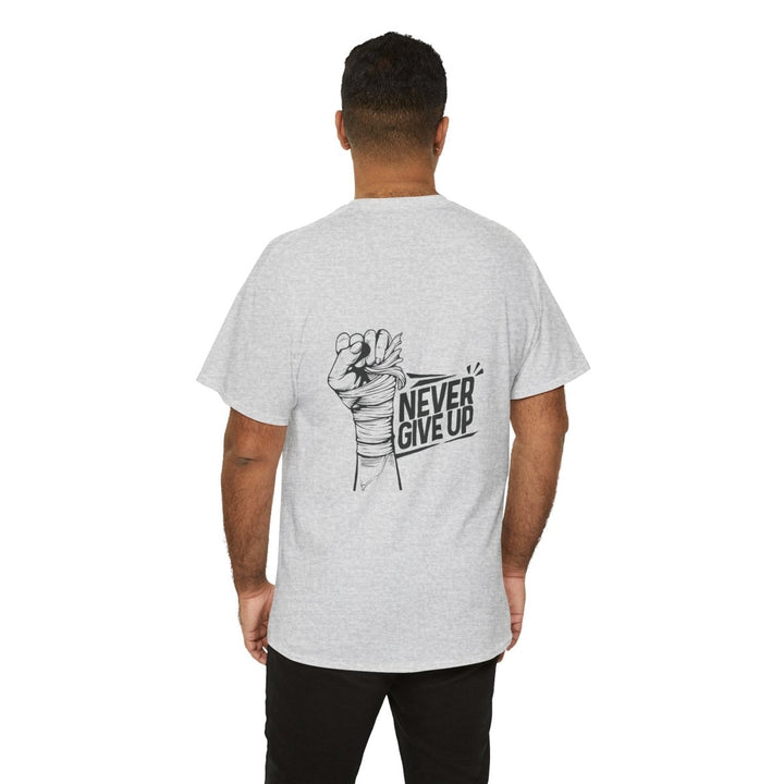 Inspiration 'Never Give Up' Unisex Heavy Cotton Tee - Red - S - Inspiration 'Never Give Up' Unisex Heavy Cotton Tee - Tatoo Tee