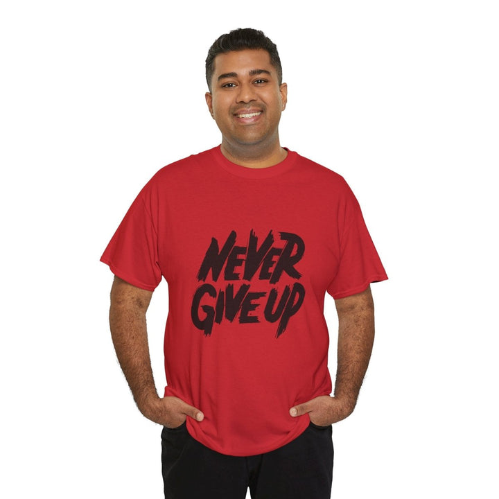 Inspiration 'Never Give Up' Unisex Heavy Cotton Tee - Red - S - Inspiration 'Never Give Up' Unisex Heavy Cotton Tee - Tatoo Tee