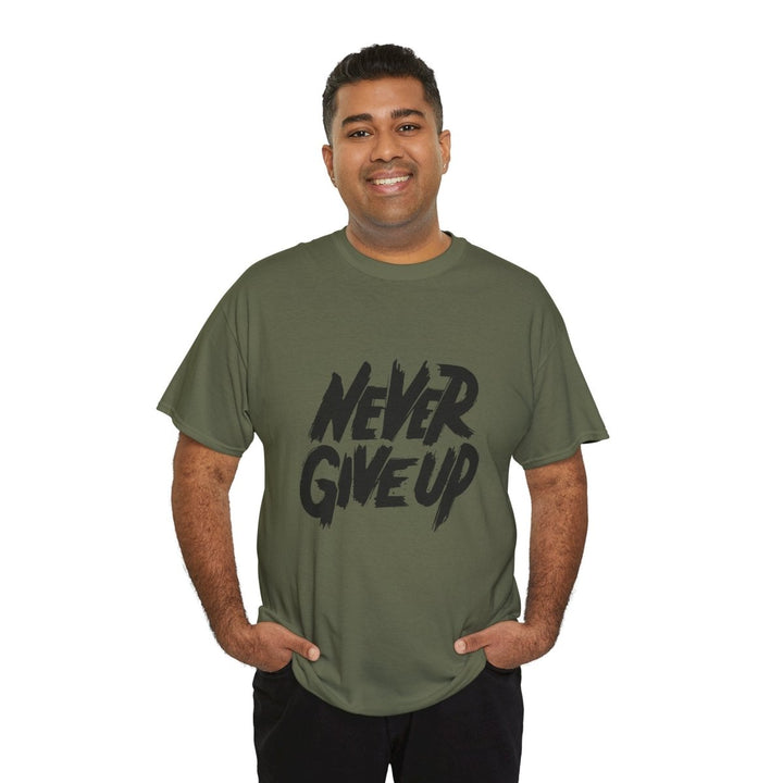 Inspiration 'Never Give Up' Unisex Heavy Cotton Tee - Red - S - Inspiration 'Never Give Up' Unisex Heavy Cotton Tee - Tatoo Tee