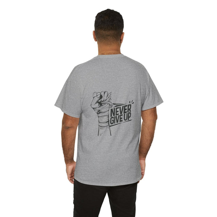 Inspiration 'Never Give Up' Unisex Heavy Cotton Tee - Red - S - Inspiration 'Never Give Up' Unisex Heavy Cotton Tee - Tatoo Tee