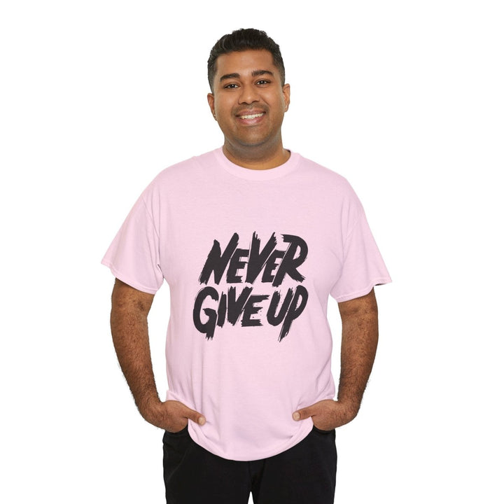 Inspiration 'Never Give Up' Unisex Heavy Cotton Tee - Red - S - Inspiration 'Never Give Up' Unisex Heavy Cotton Tee - Tatoo Tee