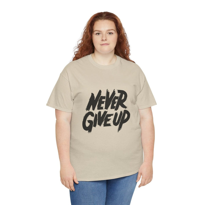 Inspiration 'Never Give Up' Unisex Heavy Cotton Tee - Sand - S - Inspiration 'Never Give Up' Unisex Heavy Cotton Tee - Tatoo Tee