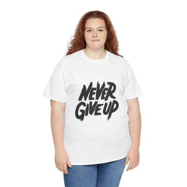 Inspiration 'Never Give Up' Unisex Heavy Cotton Tee - White - S - Inspiration 'Never Give Up' Unisex Heavy Cotton Tee - Tatoo Tee