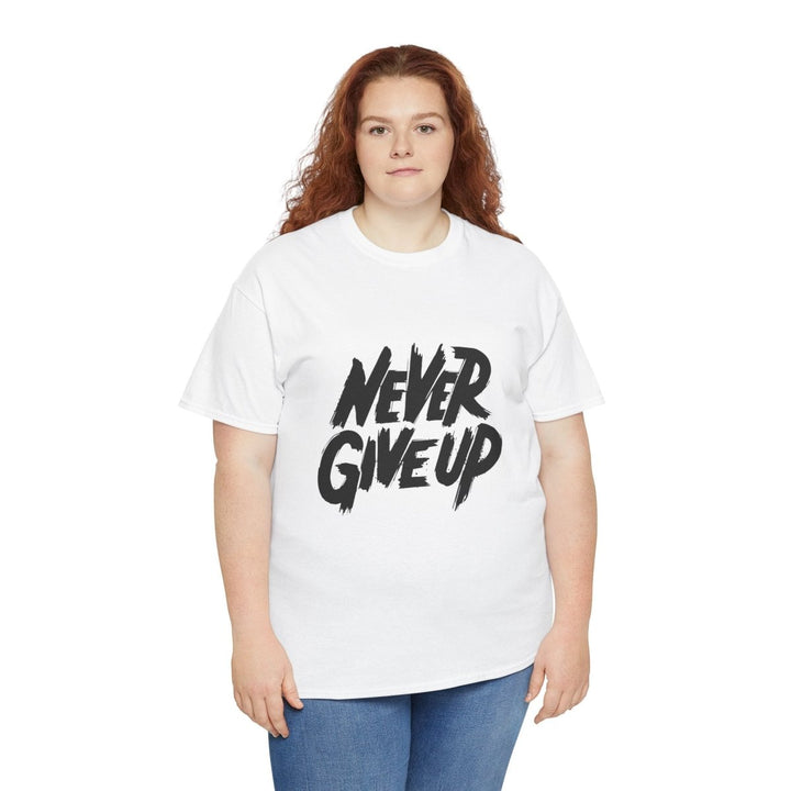 Inspiration 'Never Give Up' Unisex Heavy Cotton Tee - White - S - Inspiration 'Never Give Up' Unisex Heavy Cotton Tee - Tatoo Tee