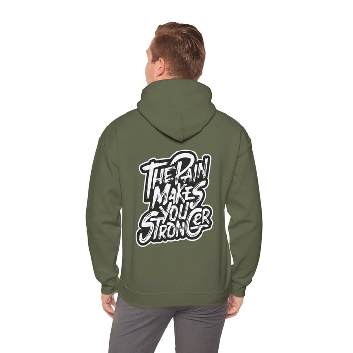 Inspirational Hoodie - "The Pain Makes You Stronger" Unisex Heavy Blend Sweatshirt - Military Green - S - Inspirational Hoodie - "The Pain Makes You Stronger" Unisex Heavy Blend Sweatshirt - Tatoo Tee