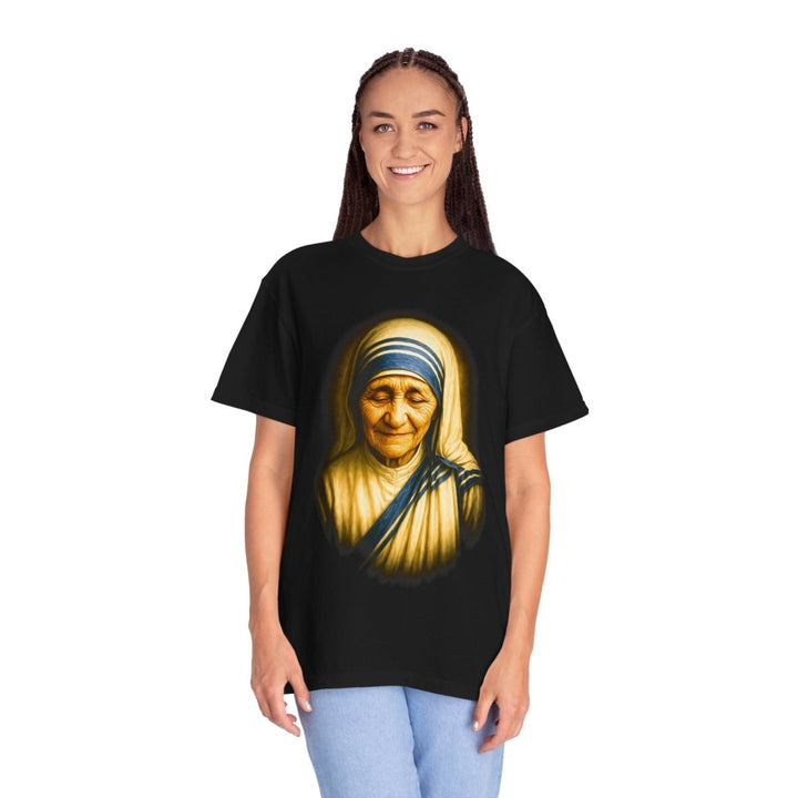 Inspirational Unisex T-shirt with Mother Teresa Design - Black - S - Inspirational Unisex T-shirt with Mother Teresa Design - Tatoo Tee