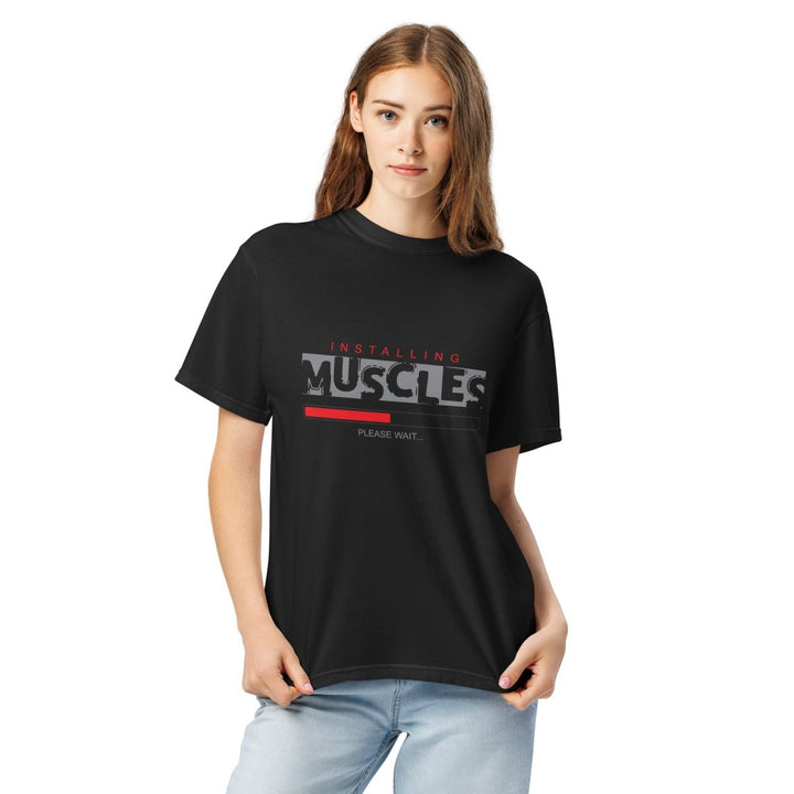 Installing Muscles Unisex garment - dyed heavyweight t-shirt - Black - S - Product mockup - Tatoo Tee