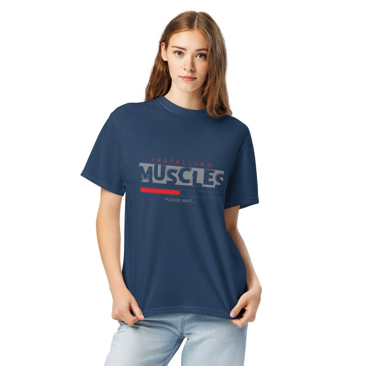Installing Muscles Unisex garment - dyed heavyweight t-shirt - True Navy - S - Product mockup - Tatoo Tee