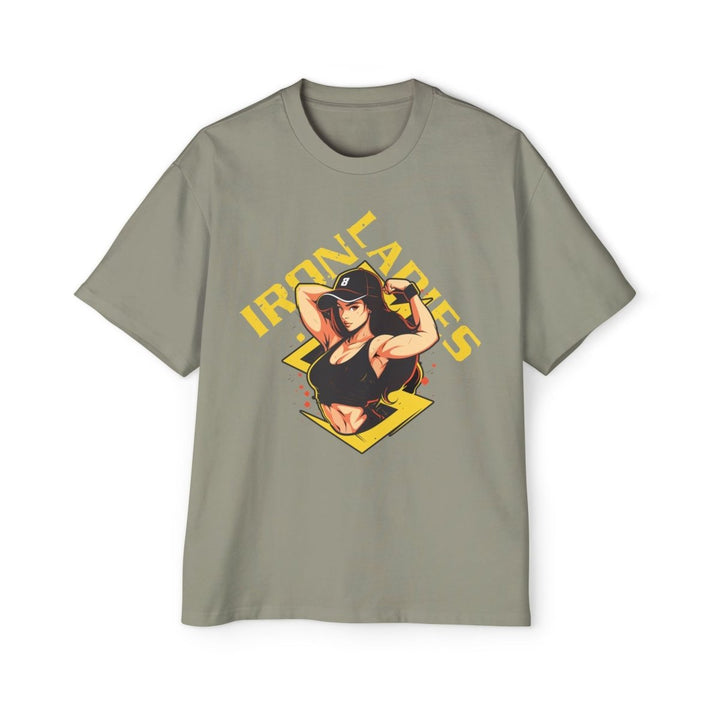 Iron Ladies Oversized Tee - Empowering Graphic Shirt for Fitness Enthusiasts - Eucalyptus - S - Iron Ladies Oversized Tee - Empowering Graphic Shirt for Fitness Enthusiasts - Tatoo Tee