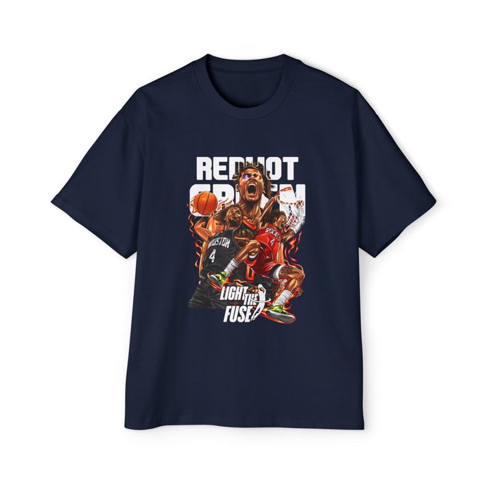Jalen Green Heavy Oversized Tee - Red Hot Passion Basketball Shirt - Navy - S - Jalen Green Heavy Oversized Tee - Red Hot Passion Basketball Shirt - Tatoo Tee