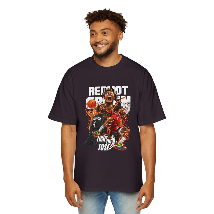 Jalen Green Heavy Oversized Tee - Red Hot Passion Basketball Shirt - Plum - L - Jalen Green Heavy Oversized Tee - Red Hot Passion Basketball Shirt - Tatoo Tee
