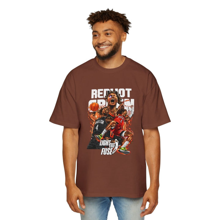 Jalen Green Heavy Oversized Tee - Red Hot Passion Basketball Shirt - Plum - L - Jalen Green Heavy Oversized Tee - Red Hot Passion Basketball Shirt - Tatoo Tee
