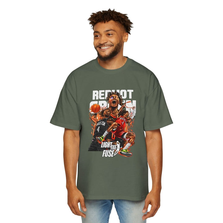Jalen Green Heavy Oversized Tee - Red Hot Passion Basketball Shirt - Plum - L - Jalen Green Heavy Oversized Tee - Red Hot Passion Basketball Shirt - Tatoo Tee