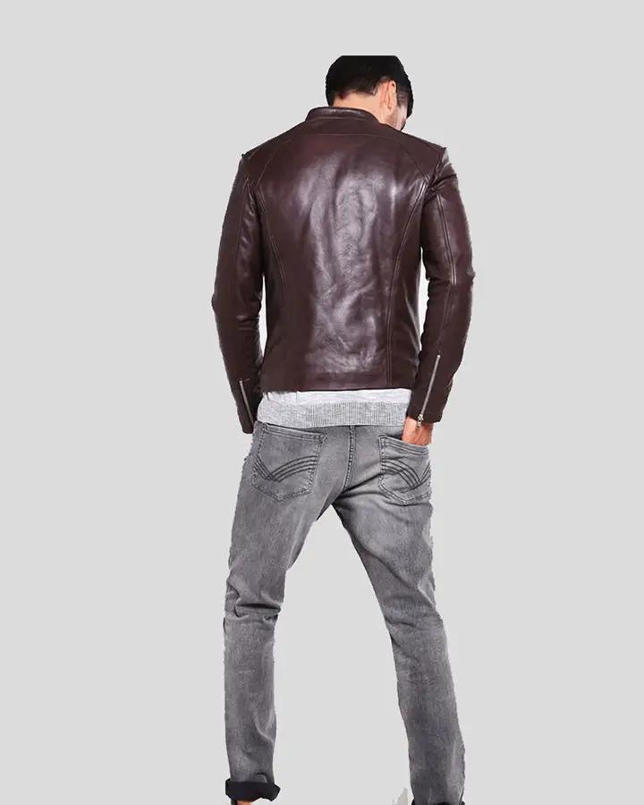Joey Brown Leather Racer Jacket - XS - Joey Brown Leather Racer Jacket - Tatoo Tee