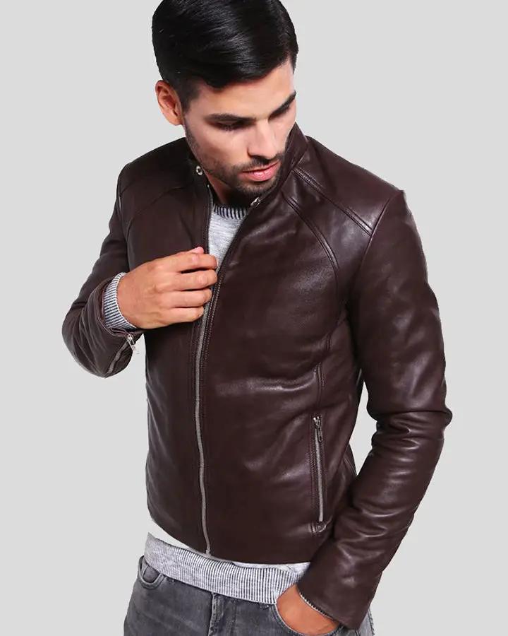 Joey Brown Leather Racer Jacket - XS - Joey Brown Leather Racer Jacket - Tatoo Tee