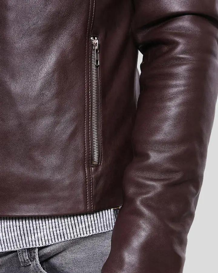 Joey Brown Leather Racer Jacket - XS - Joey Brown Leather Racer Jacket - Tatoo Tee
