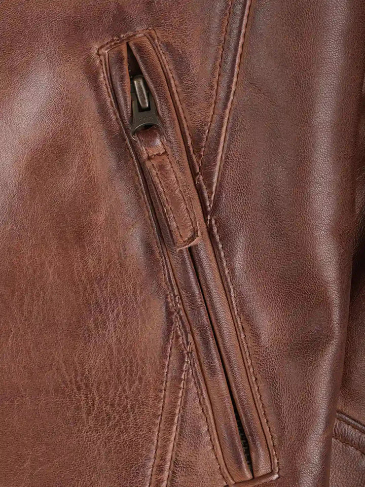 Johnson Men's Cognac Brown Quilted Biker Leather Jacket - XS - Johnson Men's Cognac Brown Quilted Biker Leather Jacket - Tatoo Tee