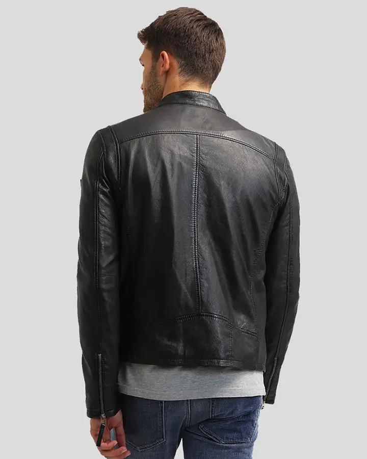 Jose Black Leather Racer Jacket - XS - Jose Black Leather Racer Jacket - Tatoo Tee