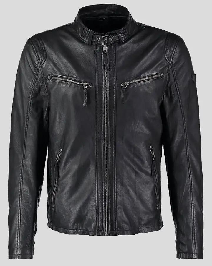 Jose Black Leather Racer Jacket - XS - Jose Black Leather Racer Jacket - Tatoo Tee