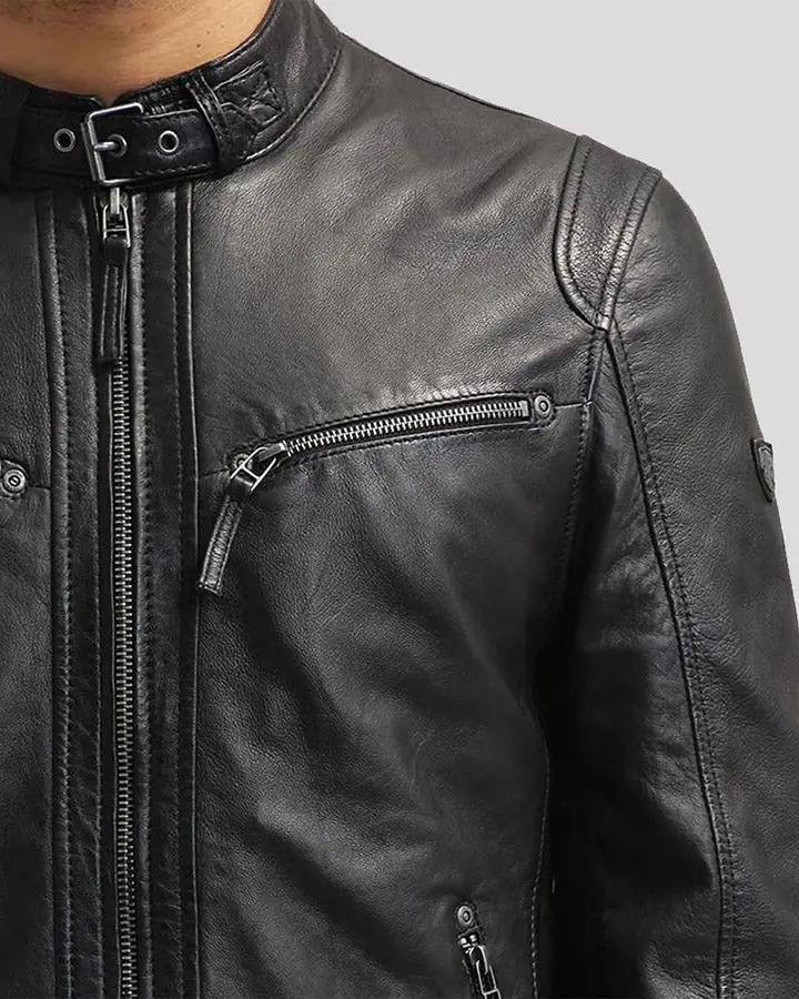 Jose Black Leather Racer Jacket - XS - Jose Black Leather Racer Jacket - Tatoo Tee