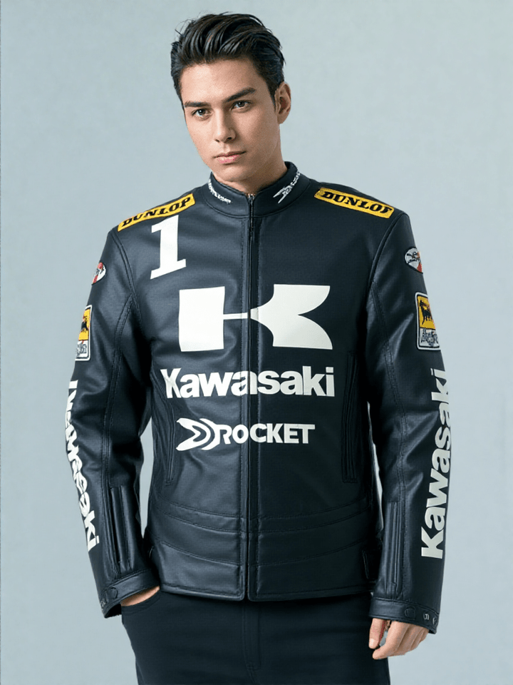 Kawasaki Leather Vintage Racing Jacket - White - XS - Kawasaki Leather Vintage Racing Jacket - Tatoo Tee