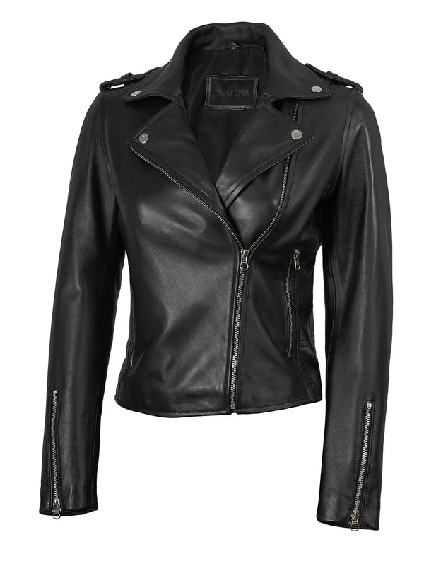 Kirsten Women's Black Asymmetrical Leather Motorcycle Jacket