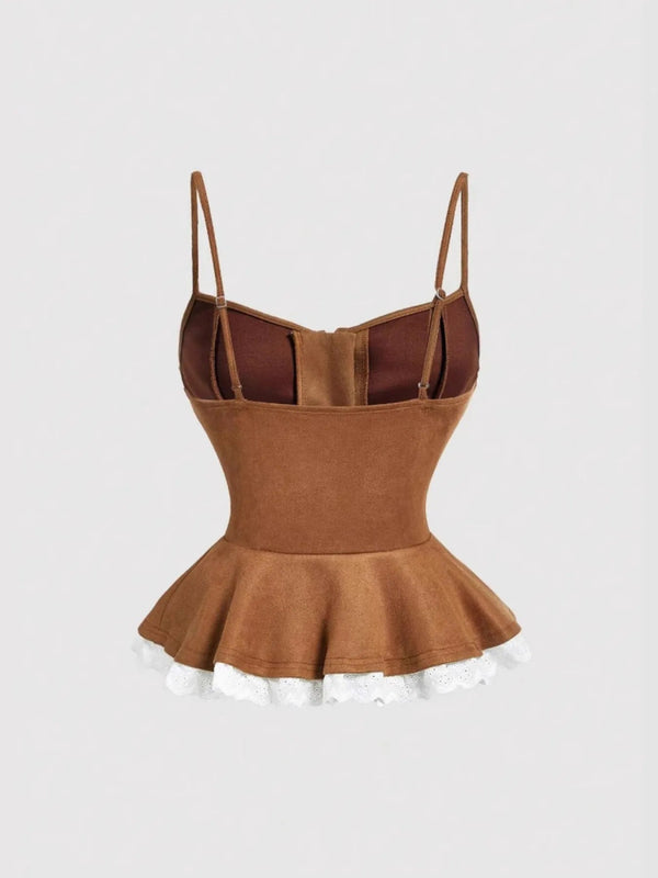 Lace Trim Peplum Cami - Light Brown - XS - 2473064939e2488cb588dbe8cc871864 - Max - Origin - Tatoo Tee