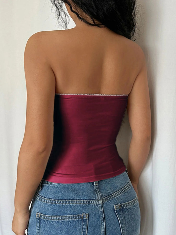 Lace Trim Tube Top - Burgundy - S - f9e643af - 0f4b - 4b9c - 8aba - 80fec7dd8c81 - Max - Origin - Tatoo Tee
