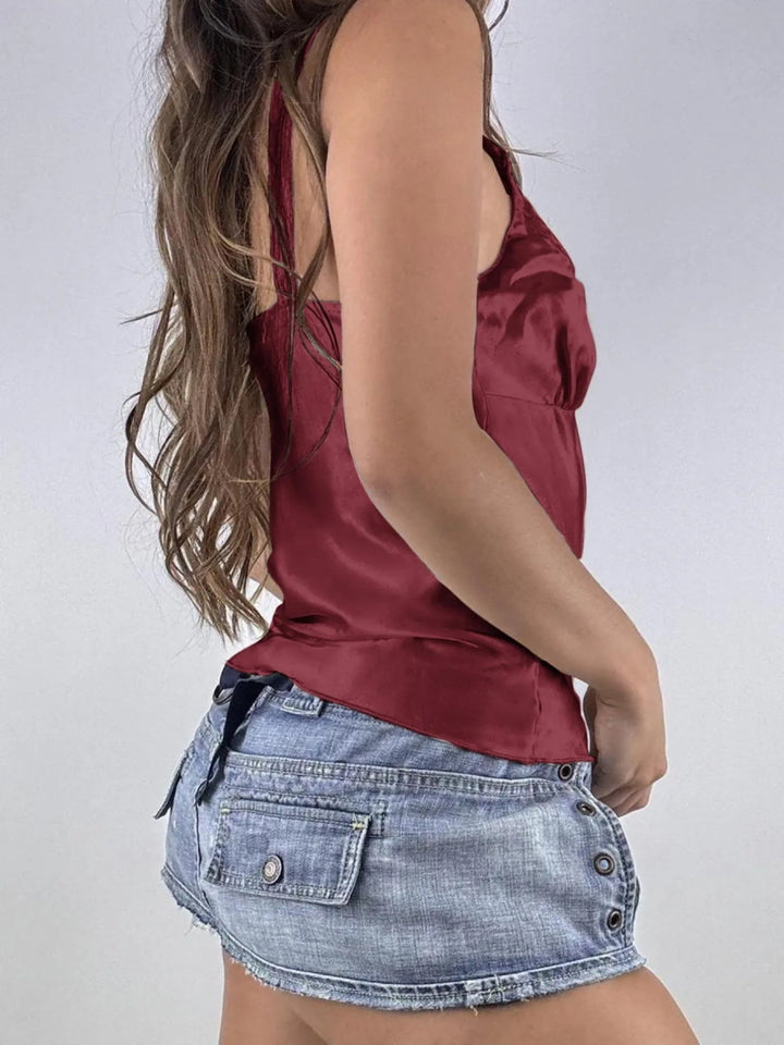 Lace Trim V - Neck Cami Top - Burgundy - S - ab83c0e1 - 8304 - 486e - b47c - 45d146004aa5 - Max - Origin - Tatoo Tee