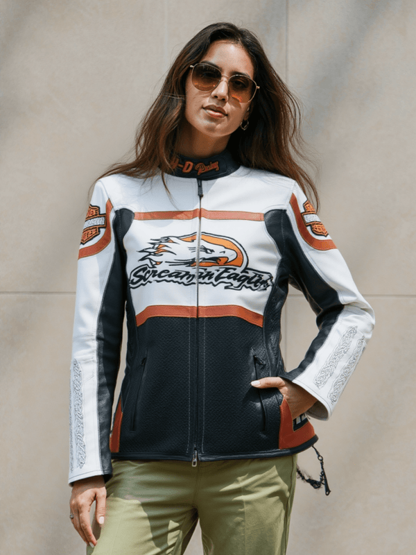 Ladies Harley Davidson Raceway Screamin Eagle Leather Jacket - Female - XS - Ladies Harley Davidson Raceway Screamin Eagle Leather Jacket - Tatoo Tee