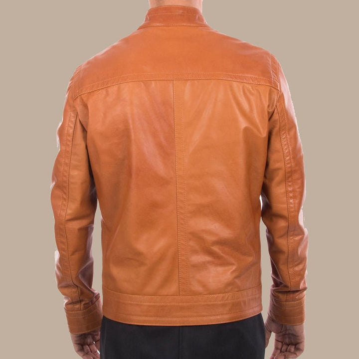 Lambskin Leather Tan Bomber Jacket For Men - S - Lambskin Leather Tan Bomber Jacket For Men - Tatoo Tee