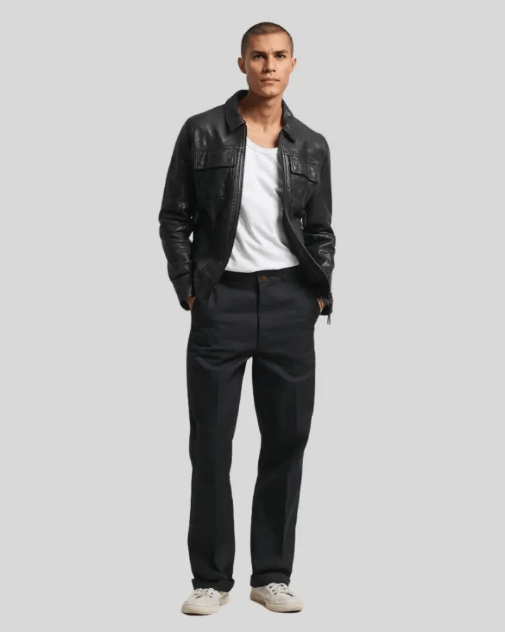 Landon Black Racer Leather Jacket - XS - Landon Black Racer Leather Jacket - Tatoo Tee