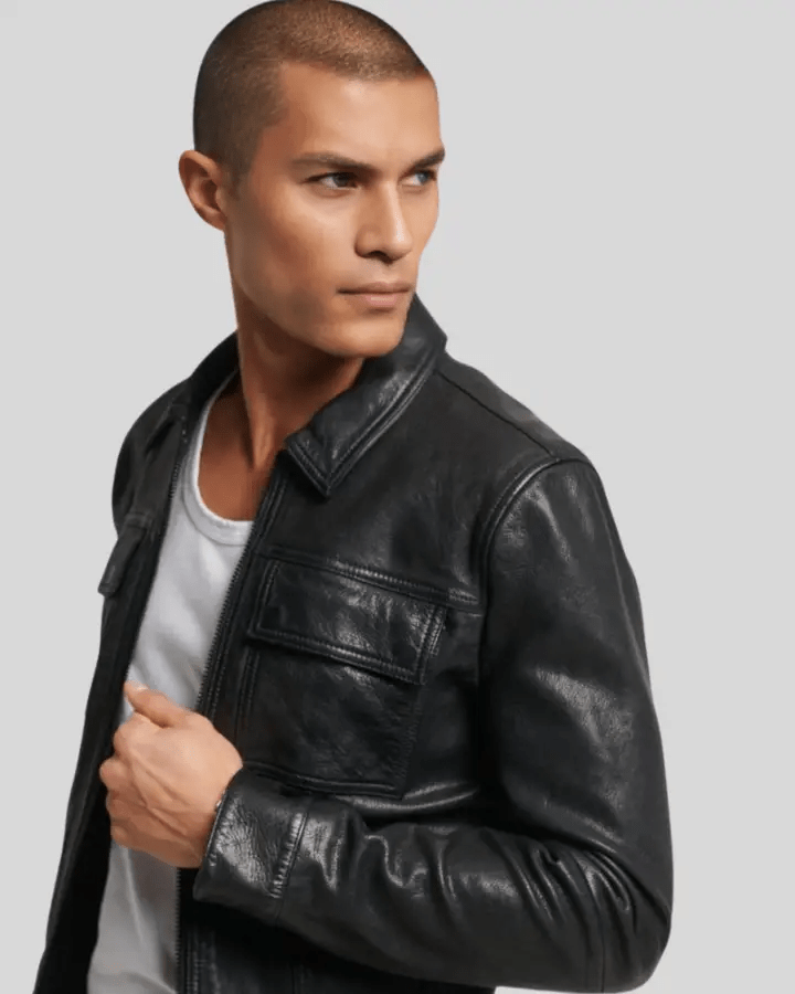 Landon Black Racer Leather Jacket - XS - Landon Black Racer Leather Jacket - Tatoo Tee