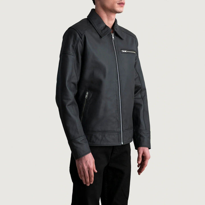 Lavendard Matte Black Leather Biker Jacket - XS - Lavendard Matte Black Leather Biker Jacket - Tatoo Tee